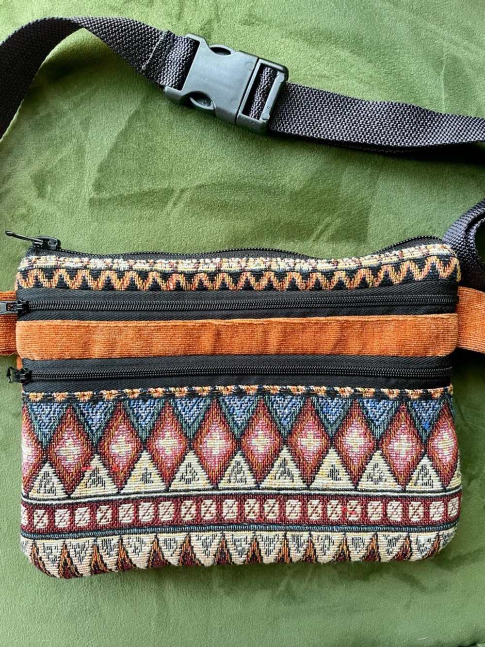 Handmade Boho Patterned Orange Waist Bag - Stylish Hip Fanny Pack EUC